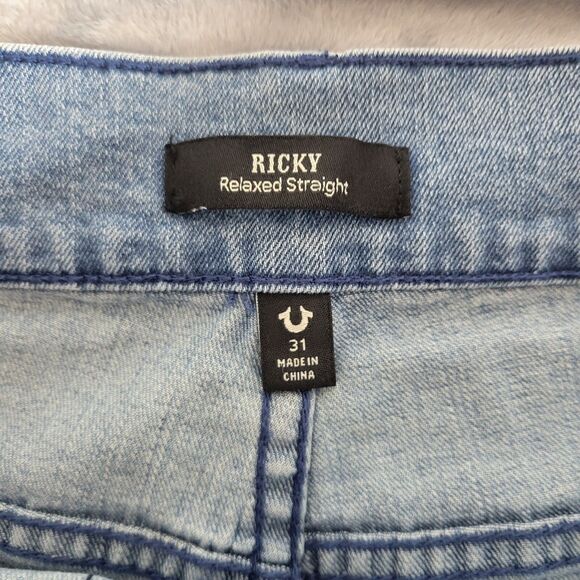 True Religion Ricky Jeans Mens SZ 31 Flap SN Relaxed Straight Light Blue Denim - Picture 8 of 12